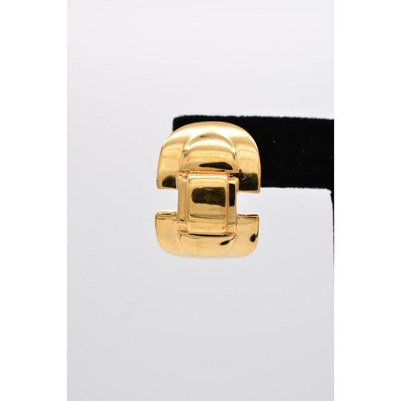 Givenchy Clip On Hoops Earrings Shiny Gold Chunky Runway Vintage Signed BinAI - Picture 6 of 12